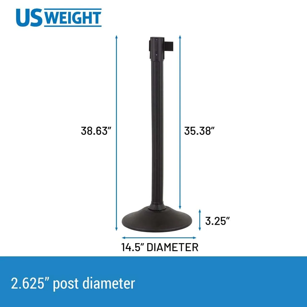 US Weight Stanchion 2-Pack with 6.5 Foot Retractable Barrier Belt - Crowd Control Barriers With Easy-Connect Assembly - No tools Required - Made in the USA