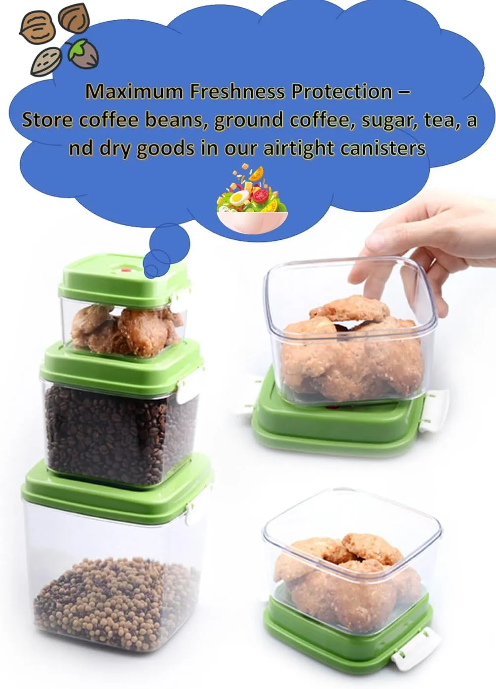 Vacuum Canister Set for Coffee, Tea, Dry Goods – 500ml 1200ml 3000ml Containers with Manual Pump&Time Chart – Food Storage,Bar Essentials, Espresso, Bulk Ground (0.5L 1.2L 3.0L Pump-Transparent-2pack)