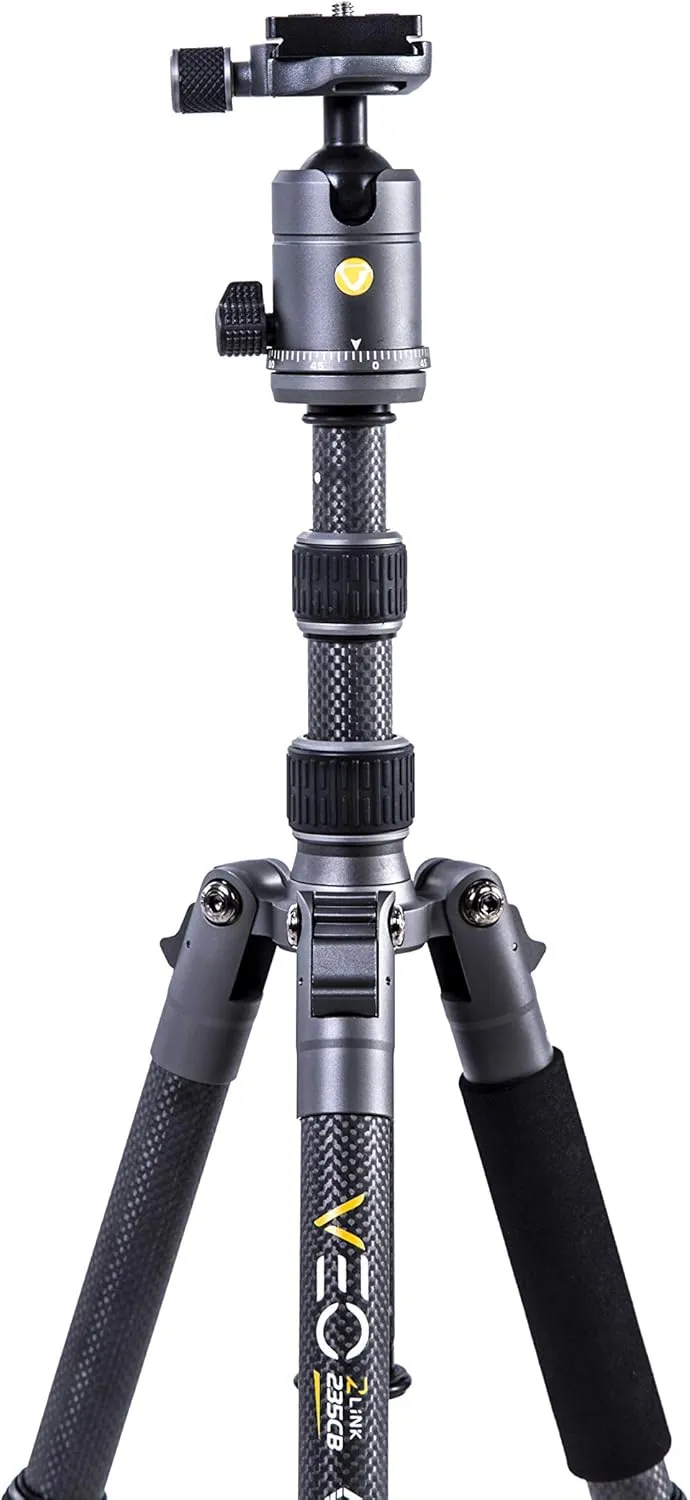 Vanguard VEO3GO235CB Compact Carbon Fiber Travel Tripod with Ball Head, Monopod Option, Smart Phone Holder and Bluetooth Remote