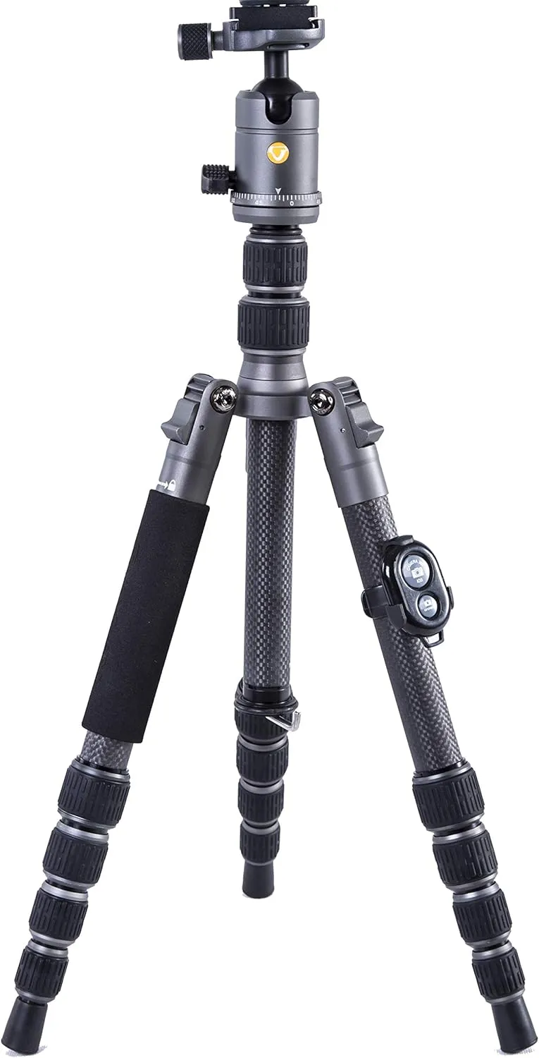 Vanguard VEO3GO235CB Compact Carbon Fiber Travel Tripod with Ball Head, Monopod Option, Smart Phone Holder and Bluetooth Remote