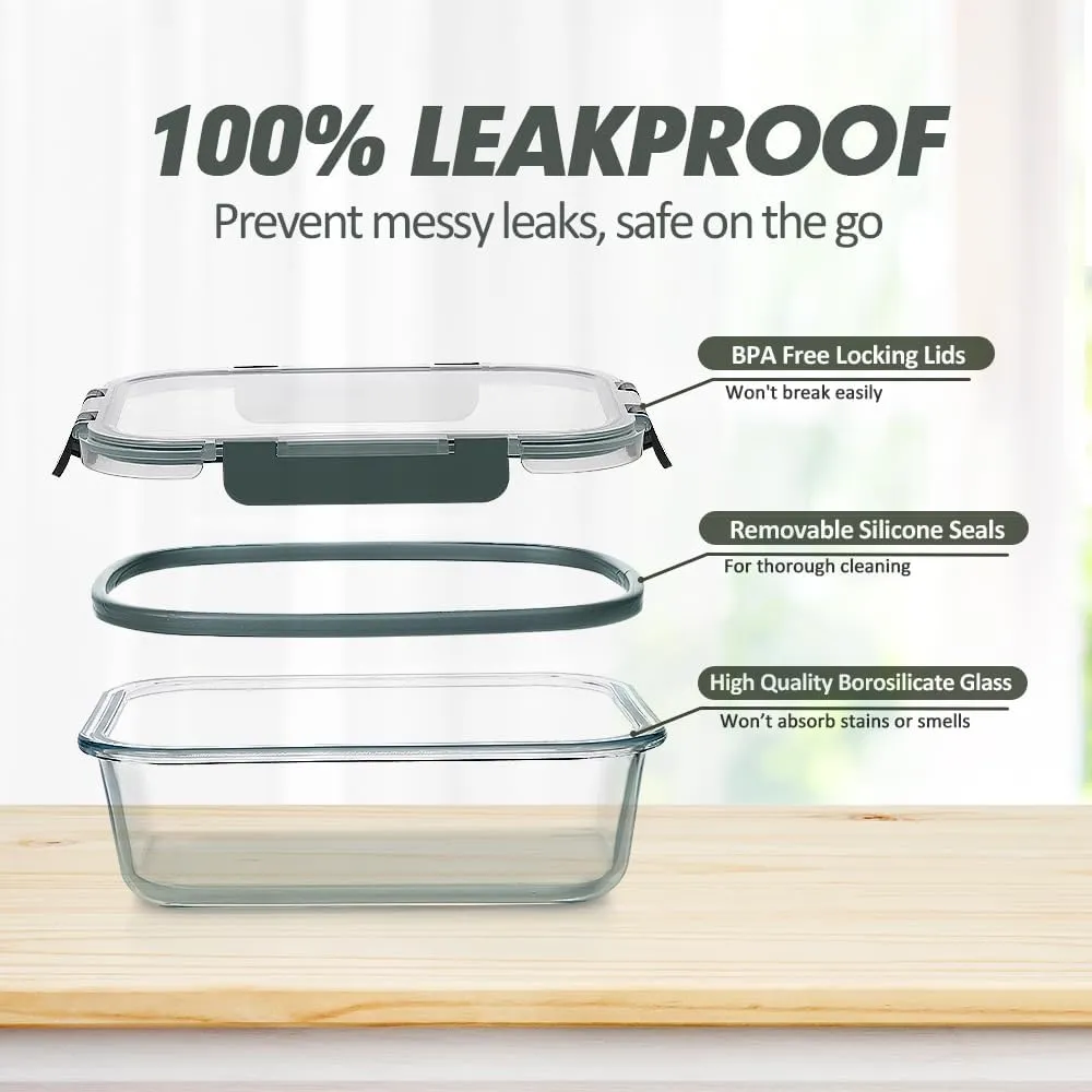 VERONES 24 Pieces Glass Food Storage Containers Set, Airtight Glass Lunch Containers, Glass Meal Prep Containers with Lids,Exclusive of BPA, for Microwave, Oven, Freezer & Dishwasher Friendly,Grey