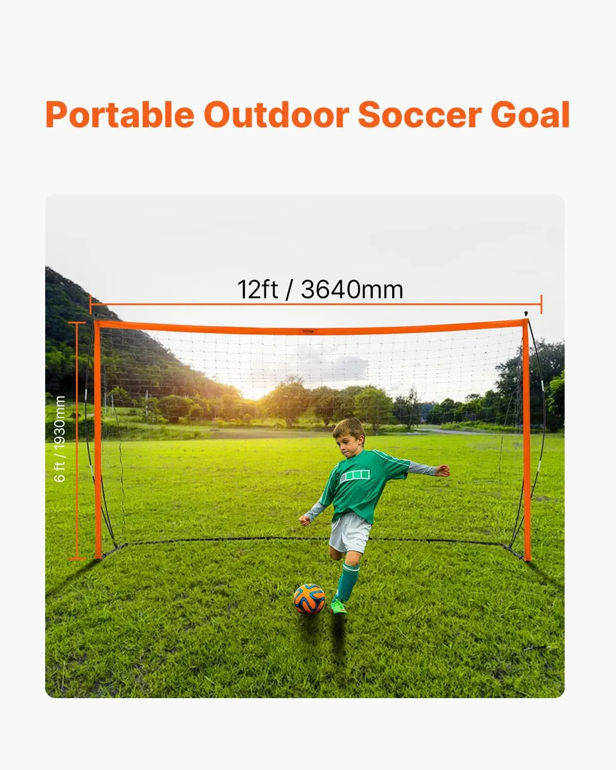 VEVOR Portable Soccer Goal, 12 x 6 ft Large Practice Soccer Net, Steel Fiberglass Structure/PVC Training Goal Set with Carry Bag, All-Weather Outdoor Use, for Backyards, Parks, School Fields