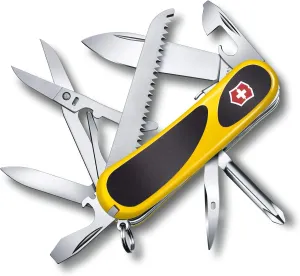 Victorinox Evolution S18 Grip Swiss Army Knife, 15 Functions, Swiss Made Pocket Knife with Large Blade, Screwdriver and Wood Saw - Yellow/Black
