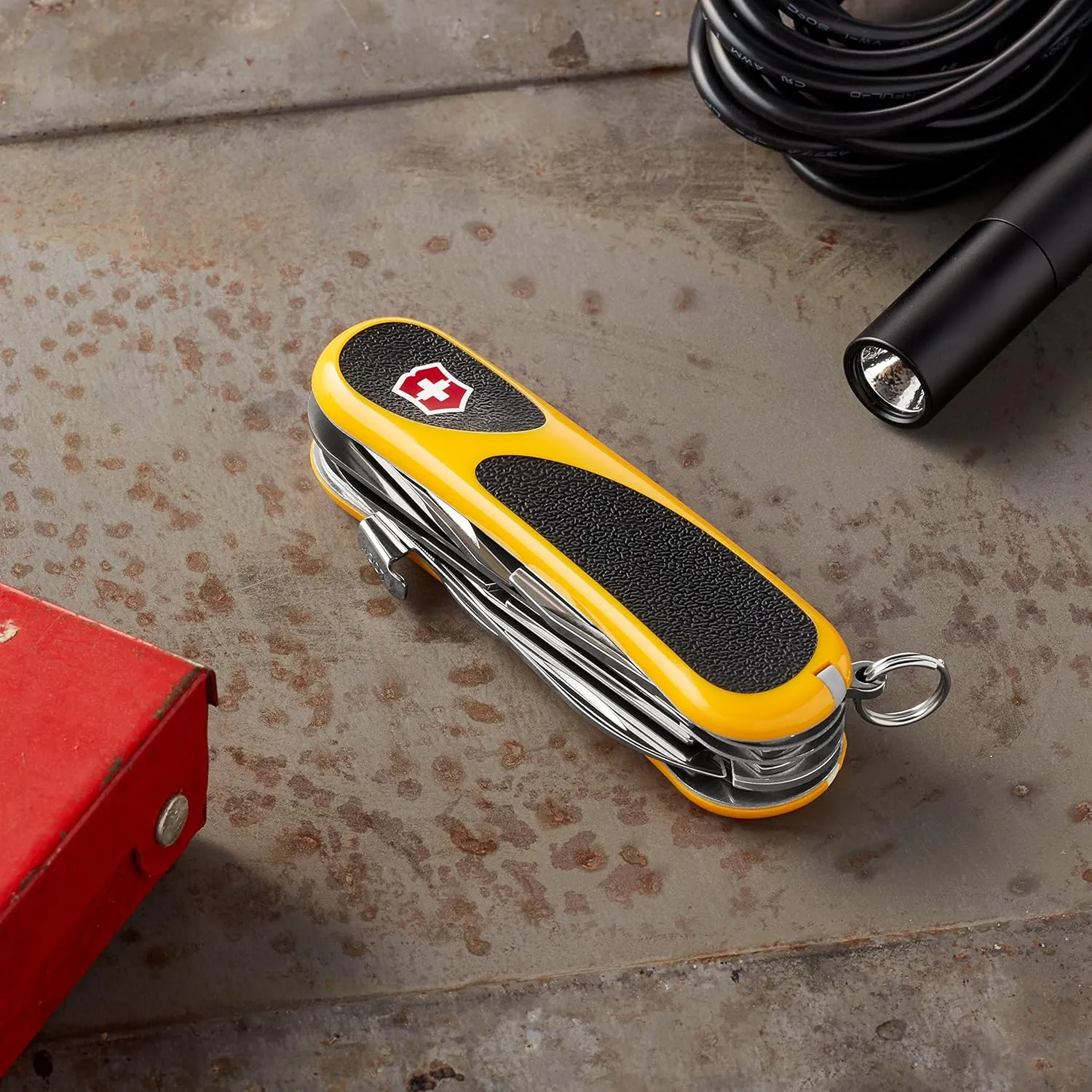 Victorinox Evolution S18 Grip Swiss Army Knife, 15 Functions, Swiss Made Pocket Knife with Large Blade, Screwdriver and Wood Saw - Yellow/Black