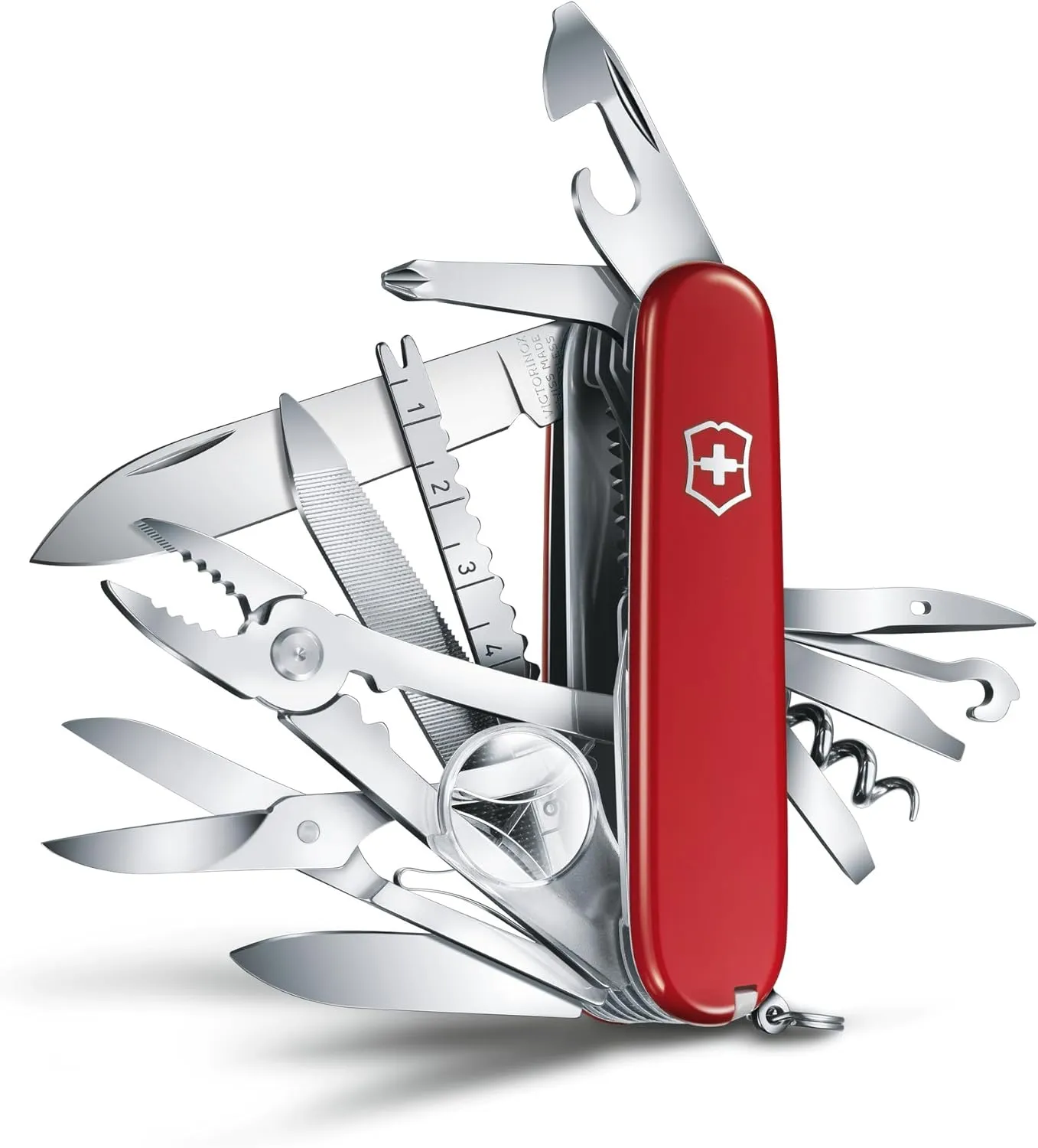 Victorinox Swiss Champ Swiss Army Knife, 33 Functions, Swiss Made Pocket Knife with Large Blade, Screwdriver, Chisel and Combination Pliers - Red