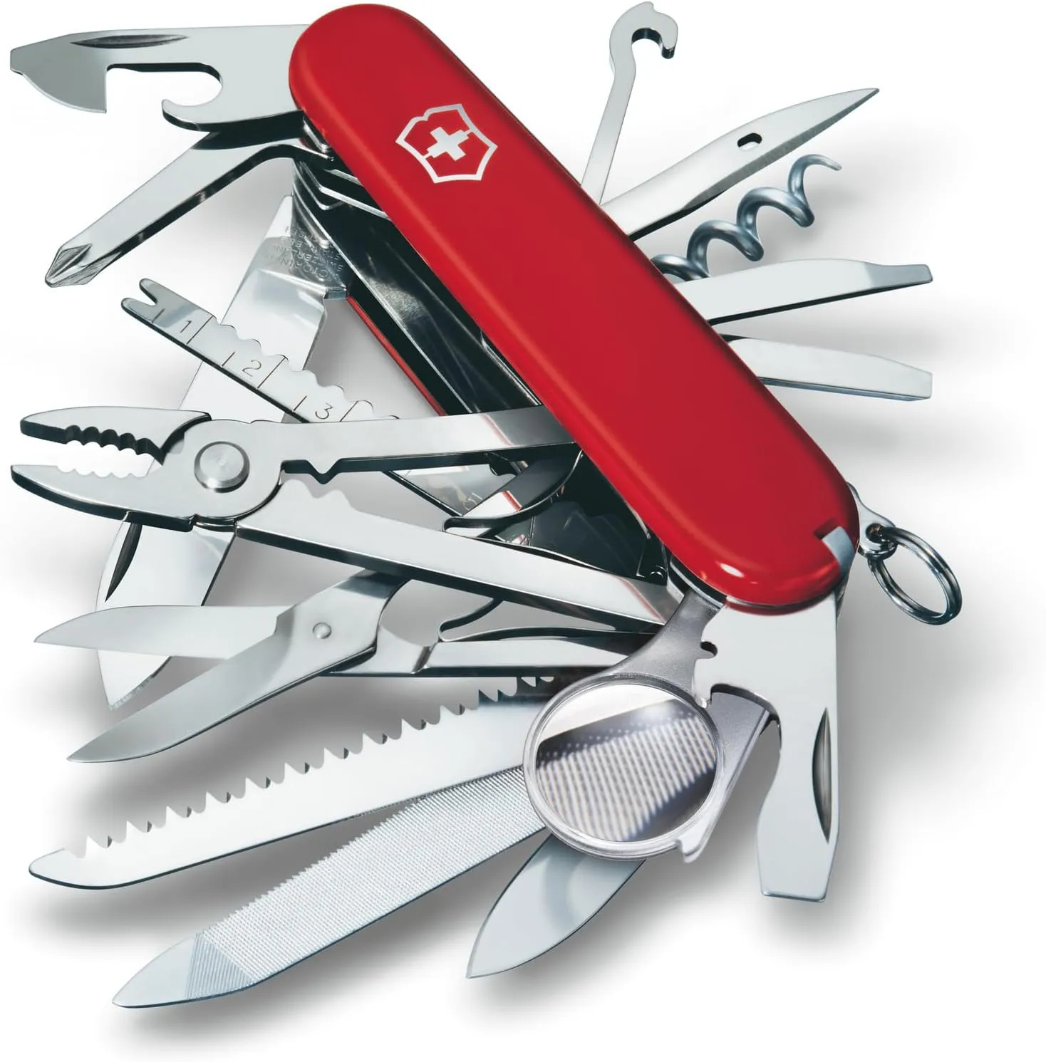 Victorinox Swiss Champ Swiss Army Knife, 33 Functions, Swiss Made Pocket Knife with Large Blade, Screwdriver, Chisel and Combination Pliers - Red