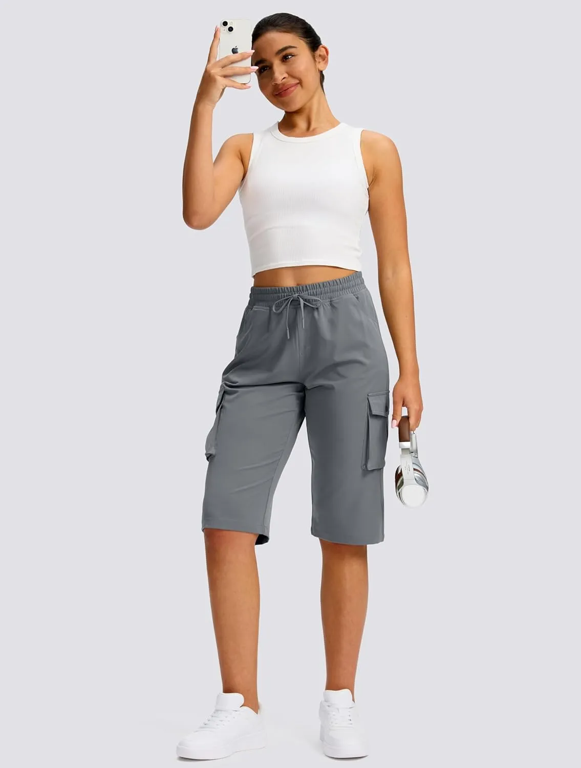 Viodia 15" Long Shorts for Women Hiking Cargo Bermuda Shorts Lightweight Knee Length Capris for Summer Travel Fishing