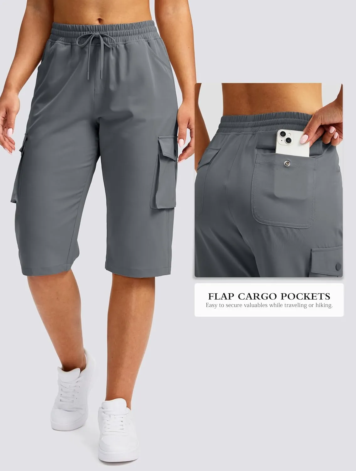 Viodia 15" Long Shorts for Women Hiking Cargo Bermuda Shorts Lightweight Knee Length Capris for Summer Travel Fishing