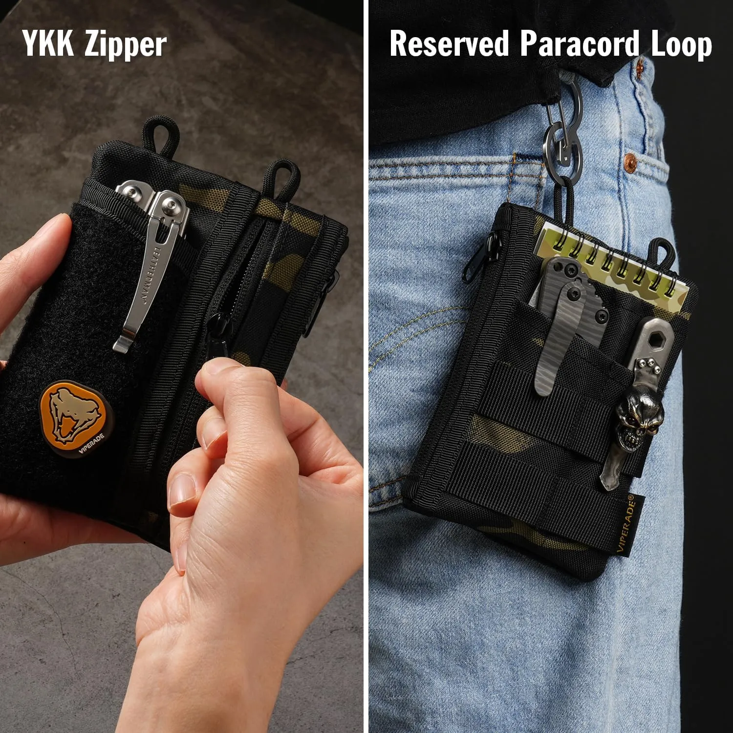 VIPERADE VE18 EDC Pouch, Pocket Organizer for Men, EDC Pocket Organizer, 3 Slots with 2 Zipper Pockets, Multitool Pouch