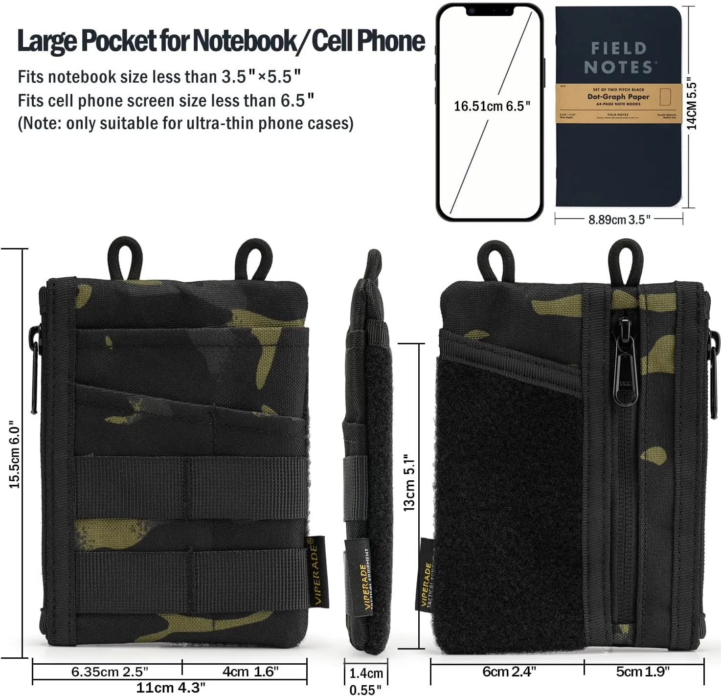 VIPERADE VE18 EDC Pouch, Pocket Organizer for Men, EDC Pocket Organizer, 3 Slots with 2 Zipper Pockets, Multitool Pouch