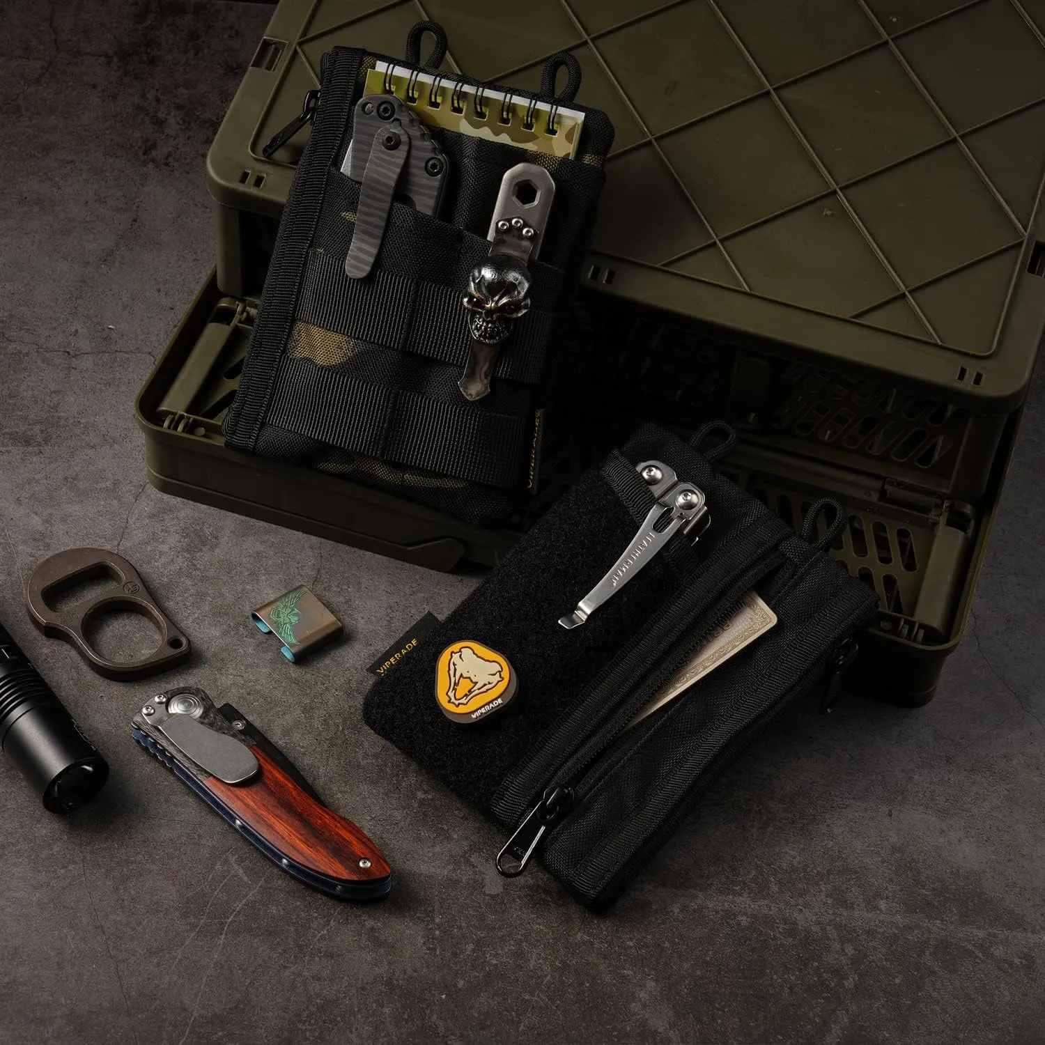 VIPERADE VE18 EDC Pouch, Pocket Organizer for Men, EDC Pocket Organizer, 3 Slots with 2 Zipper Pockets, Multitool Pouch