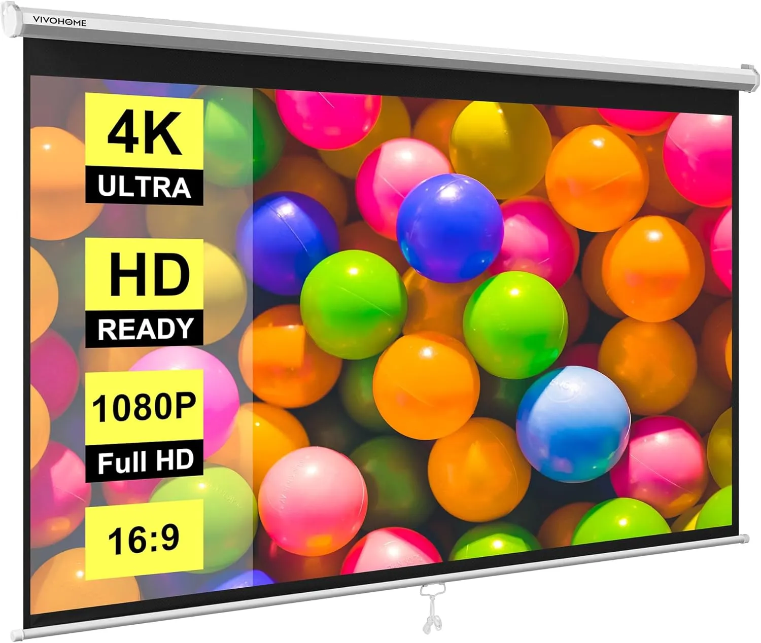 VIVOHOME Projector Screen Pull Down, 16:9 80 Inch Retractable Projection Screen, HD 4K Manual Pull Movie Screen for Home Theater, Cinema, Office (70x40 Inch White)