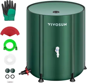 VIVOSUN Collapsible Rain Barrel, 100 Gallon Water Storage Tank with 1000D Oxford Cloth, Portable Rain Collection System Includes Two Spigots and Overflow Kit, Green