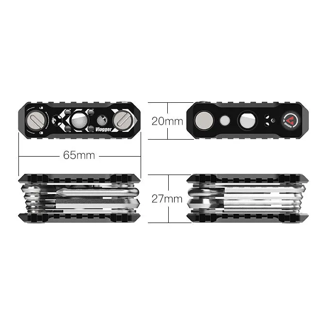 Vlogger Folding Screwdriver and Hex Key Utility Multi Tool (Black)