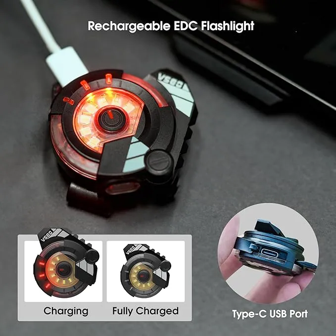 VSGO Portable EDC Flashlight,Rechargeable Work Light,Hat Clip Light,8 Light Modes,Clip for Pocket & Hat, Magnetic Base, Portable for Inspection, Repairs, Cycling,Camping,Travel, Hiking and Emergency