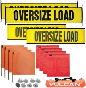 VULCAN Flags, Banners, and Magnets Kit - Includes 2 Stretch Cord Oversize Load Signs, 2 Grommet Oversize Load Signs, 8 Magnets, 4 Red Flags, and 4 Orange Flags