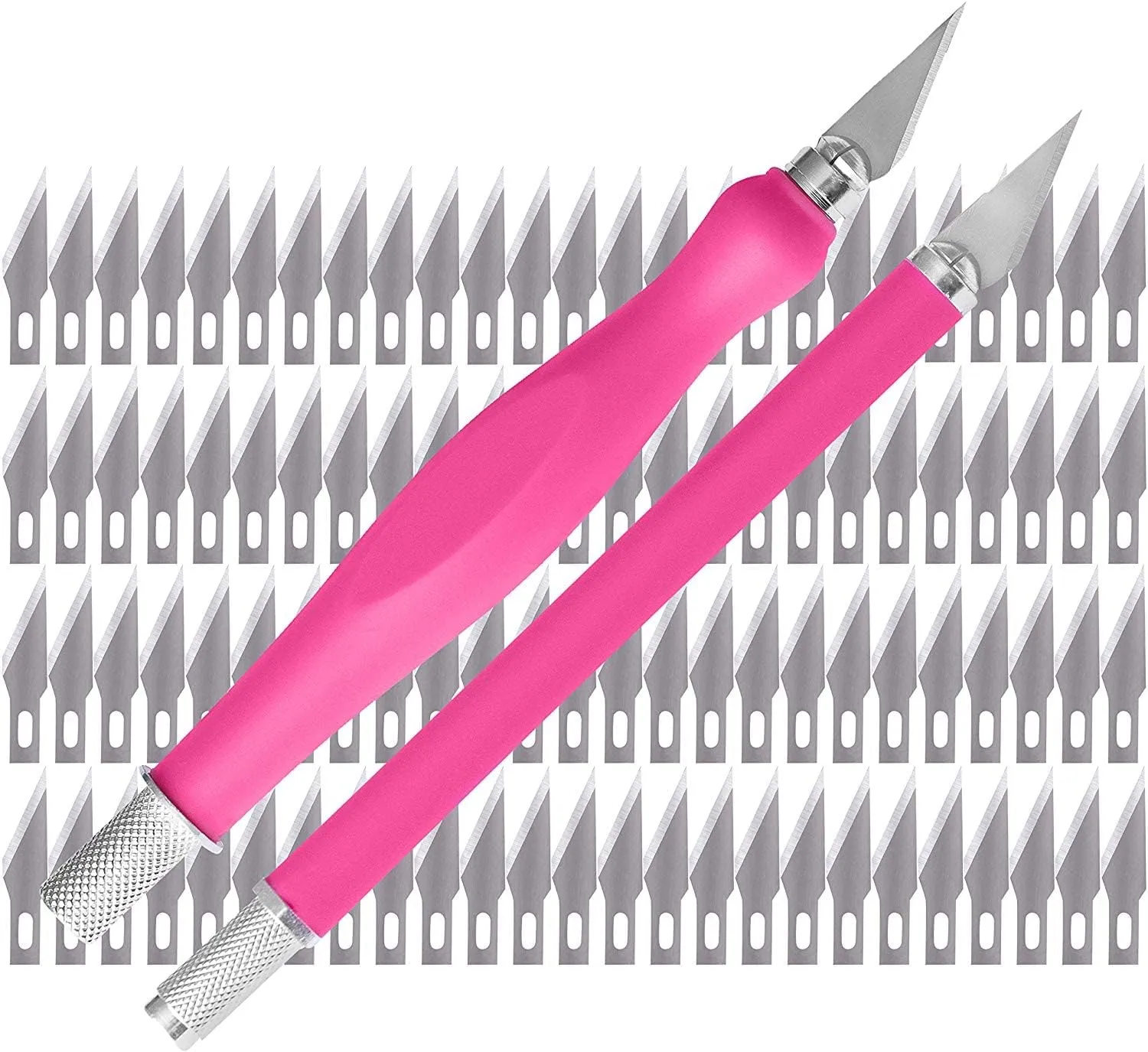 WA Portman 2-Piece Pink Craft Knife Set - Durable, Sharp and Ideal for DIY & Professional Use - Hobby Knife Set Comfort Grip with 100#11 Craft Blades for Modeling, Cutting and Crafting