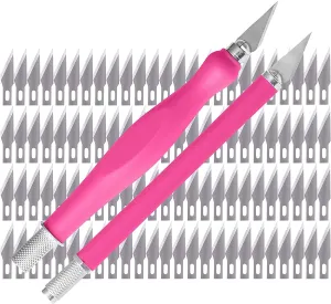 WA Portman 2-Piece Pink Craft Knife Set - Durable, Sharp and Ideal for DIY & Professional Use - Hobby Knife Set Comfort Grip with 100#11 Craft Blades for Modeling, Cutting and Crafting