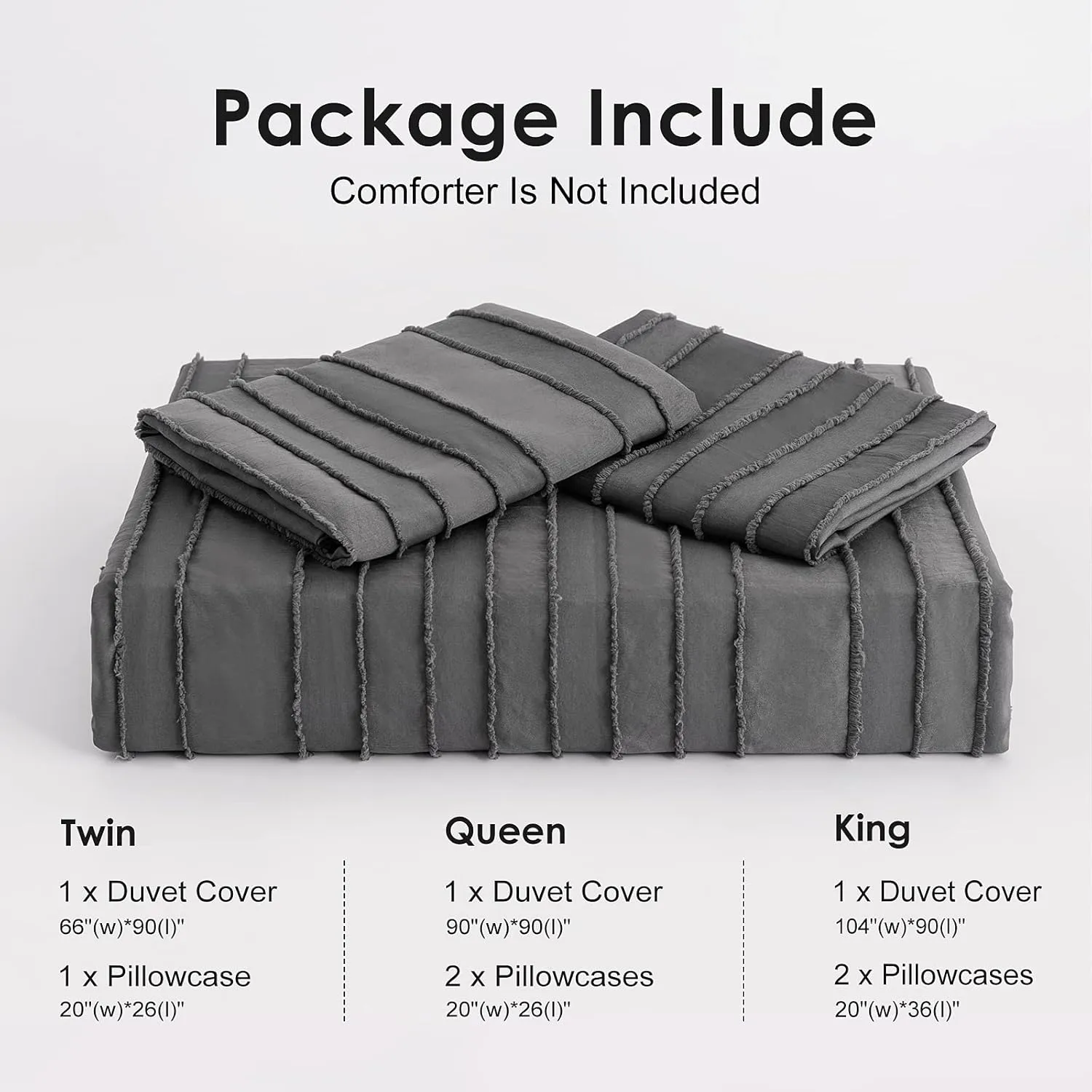 WARMDERN Gray Boho Duvet Cover Set Queen Size, Striped Textured Duvet Cover Tufted Bedding Set, 3 Pcs Ultra Soft Washed Microfiber Duvet Cover with Zipper Closure (Queen, Gray)