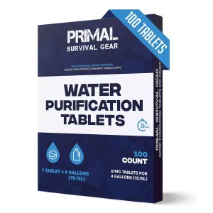 Water Purifier Tablets –Water Purification Tablets for Emergency Water - Hiking, Camping, Survival, Emergency – Drinking Water Filtration System Survival Tabs - Purificador De Agua - 100 Tablets - 4G
