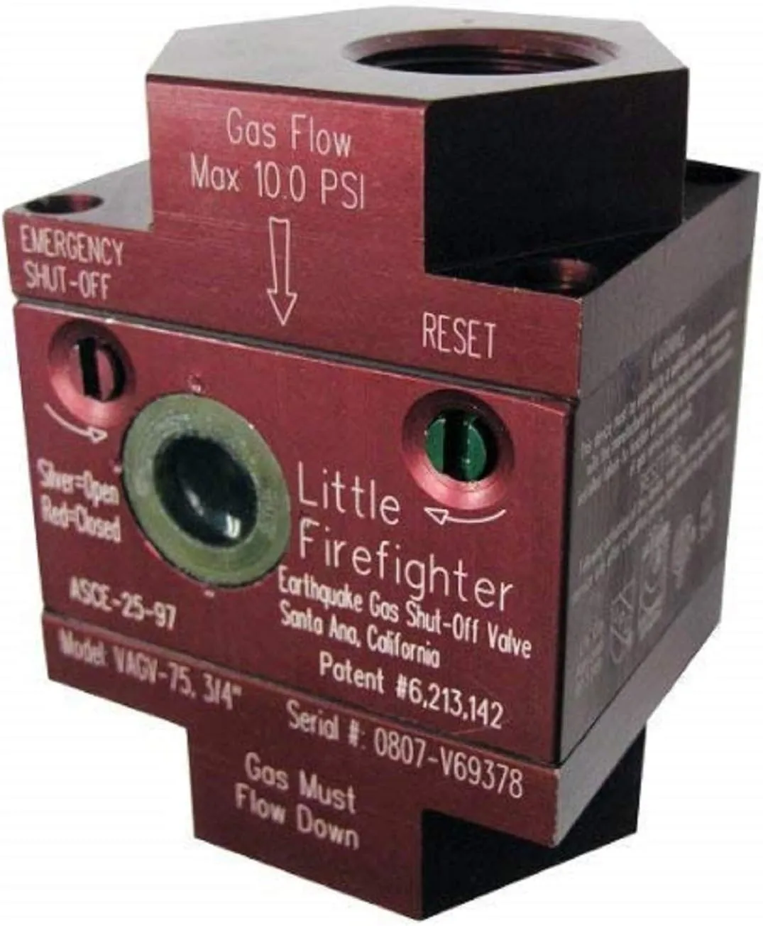 Watts AGV-075 Little Firefighter Earthquake Shutoff Vertical Valve for Natural Gas and Propane Lines 5.4 Magnitude, Bracket and Assembly Kit, Silver, 3/4 Inch