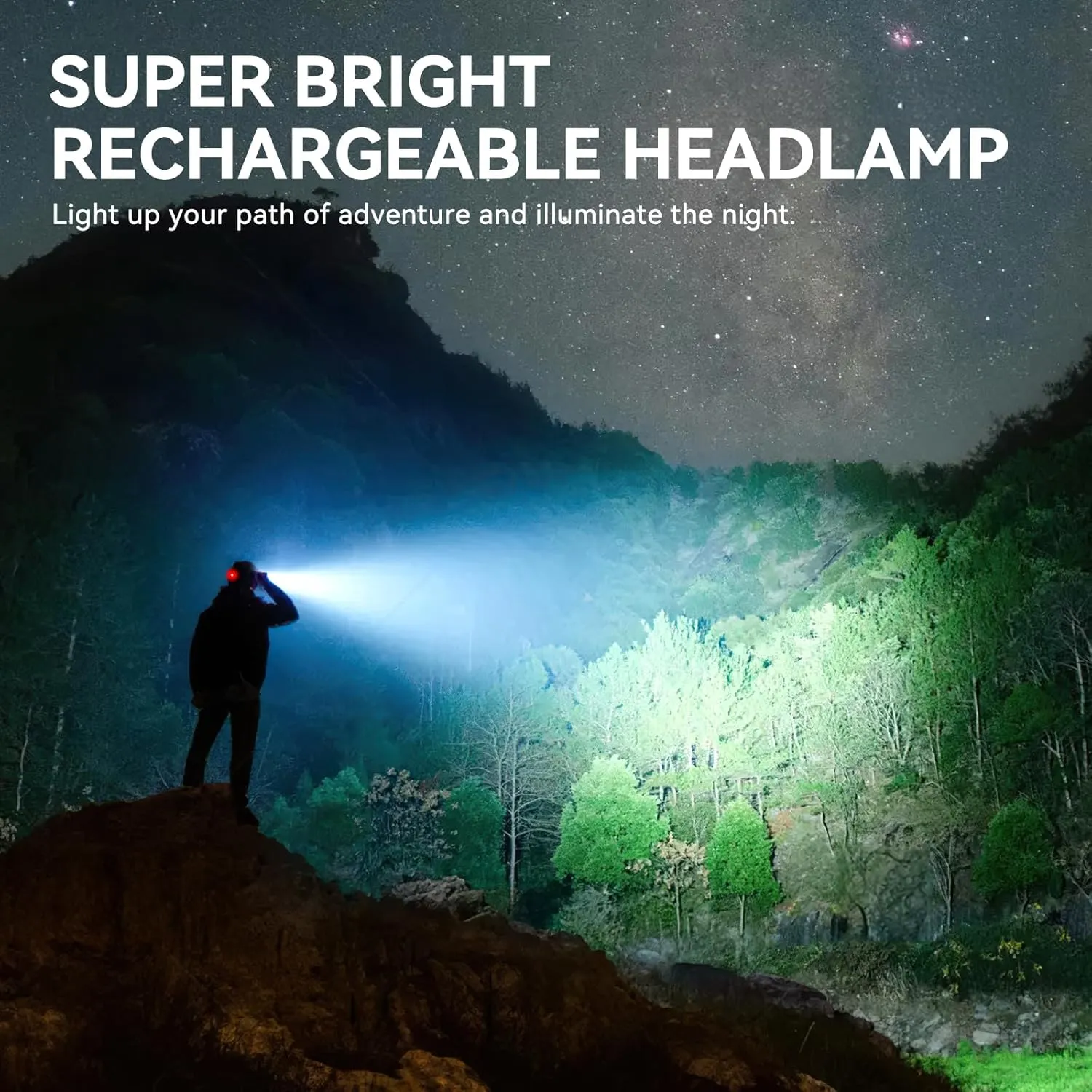 WdtPro Headlamp Rechargeable High Lumes, 2 Pack Bright Flashlight, Lightweight Headlight with 3 Powered LED, Waterproof 90°Adjustable 4 2 Modes & Tail Lights Head Lamp for Camping Outdoor Runiing