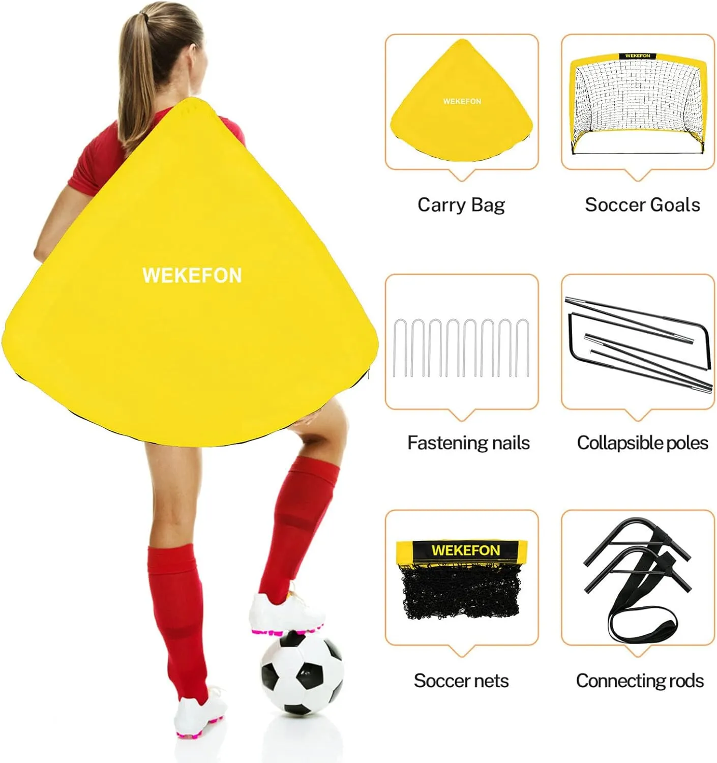 WEKEFON Soccer Goals, Set of 2 - Size 3.6'x2.7' Portable Foldable Pop Up Soccer Net for Backyard Training Goal for Kids and Youth Soccer Practice with Carry Bag