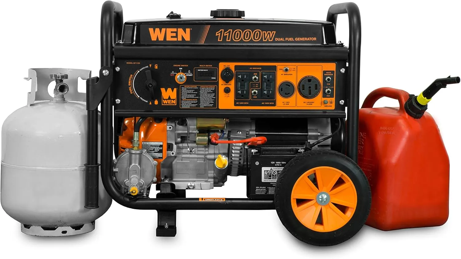 WEN 11,000-Watt 120V/240V Dual Fuel Portable Generator with Wheel Kit and Electric Start (DF1100T)