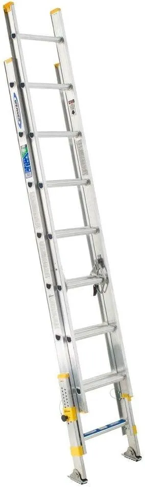 Werner D18162EQ Equalizer 250-Pound Duty Rating Aluminum Extension Ladder with Integrated Leveling System, 16-Foot