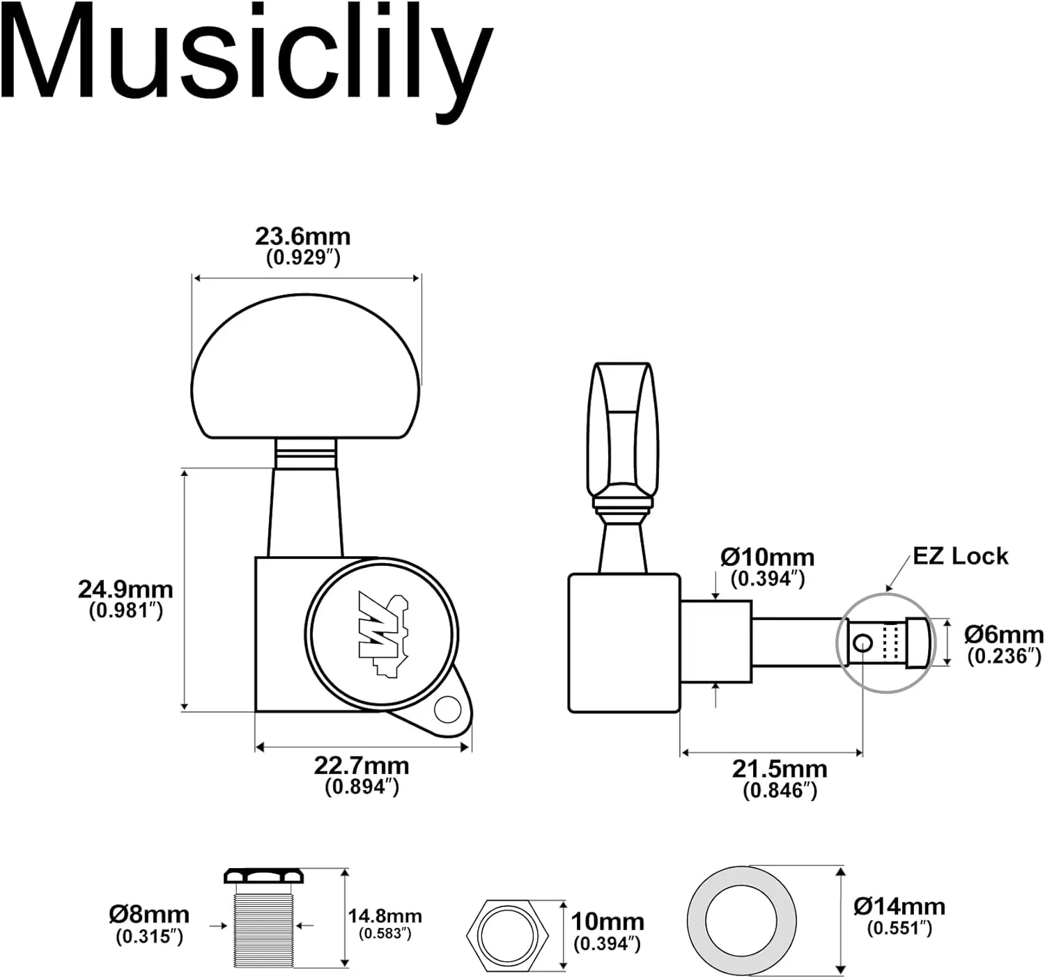 Wilkinson WJN03 3L3R EZ-Lok Post Guitar Tuners Guitar Tuning Pegs Keys Machine Heads for Les Paul SG Electric Guitar or Acoustic Guitar Replacement, Chrome