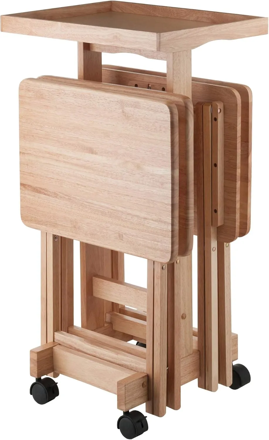 Winsome Isabelle Snack Table Set with Mobile Stand, for Living Room, Patio, Natural, Set of 4 Tables