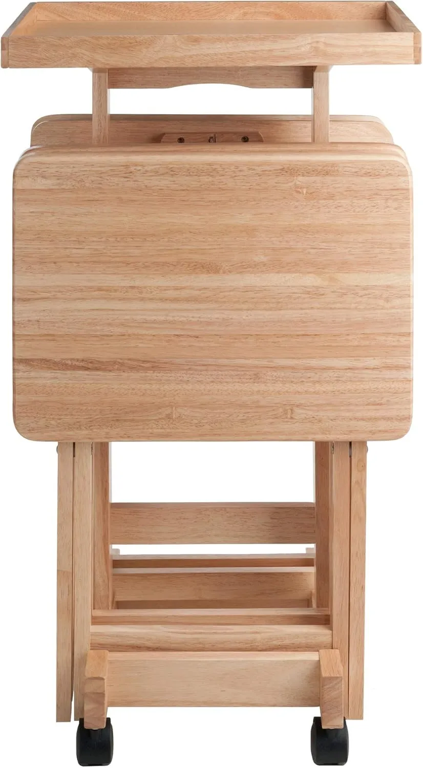 Winsome Isabelle Snack Table Set with Mobile Stand, for Living Room, Patio, Natural, Set of 4 Tables
