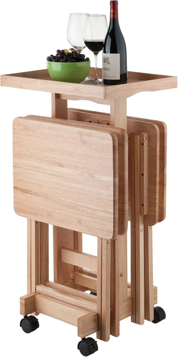Winsome Isabelle Snack Table Set with Mobile Stand, for Living Room, Patio, Natural, Set of 4 Tables