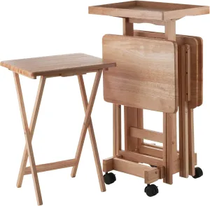 Winsome Isabelle Snack Table Set with Mobile Stand, for Living Room, Patio, Natural, Set of 4 Tables