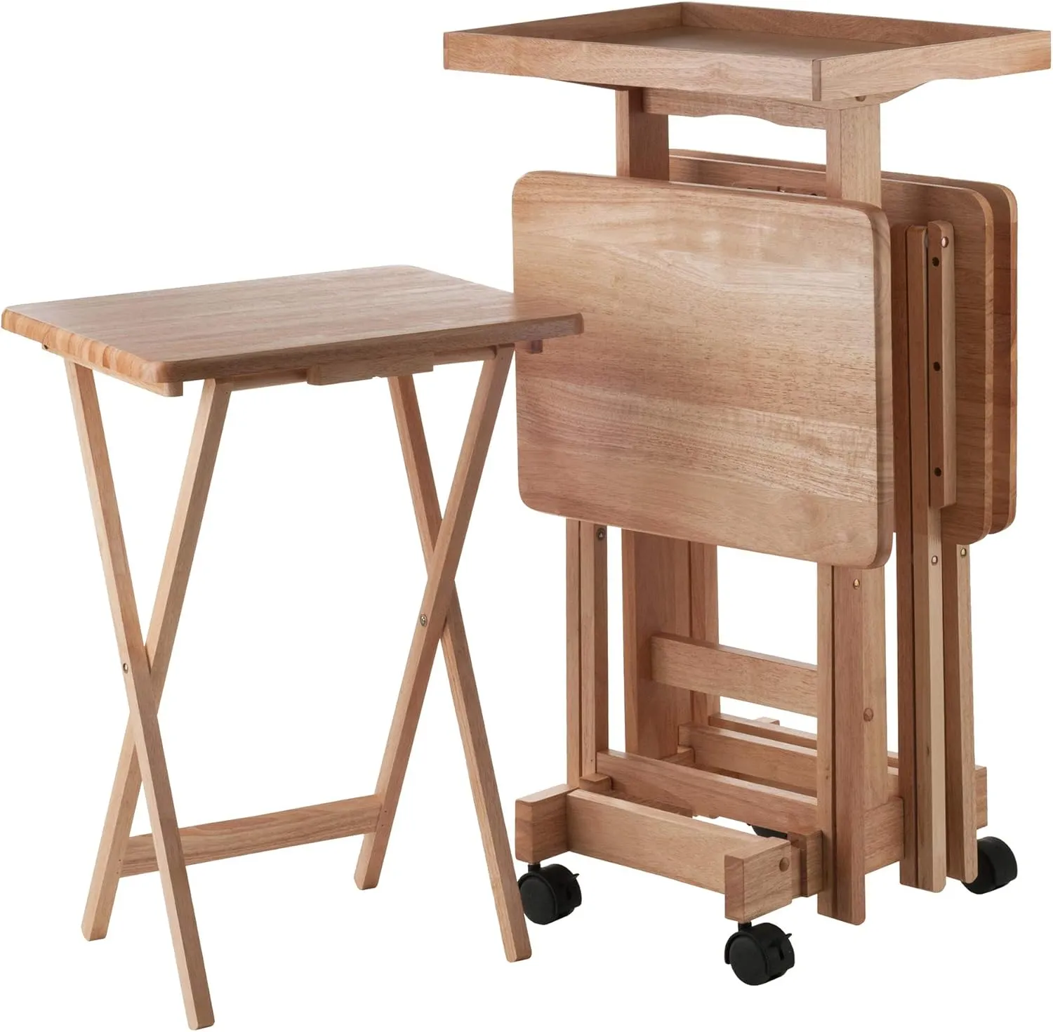 Winsome Isabelle Snack Table Set with Mobile Stand, for Living Room, Patio, Natural, Set of 4 Tables