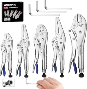 WORKPRO 5-Piece Pliers Set - 6", "7-', 10' Curved Jaw Pliers, Fast Release with 3pc Hex Keys