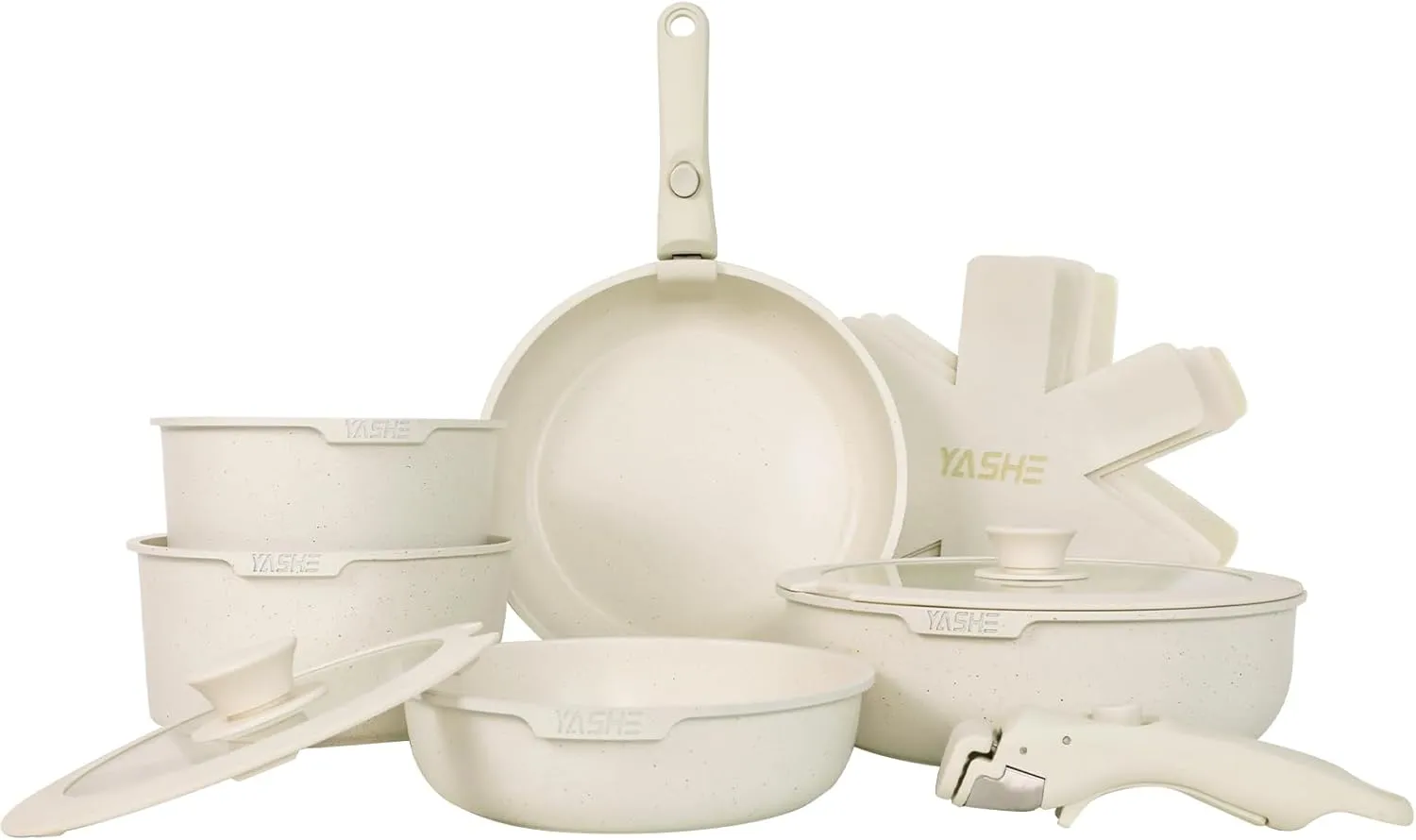YASHE 13-Piece Pots and Pans Set, Nonstick Granite Cookware Set, Detachable Handle Pots and Pans, PFAS and PFOA-Free, Easy Clean Kitchen Cookware Set, Eco-friendly, Perfect for RV and kitchen use