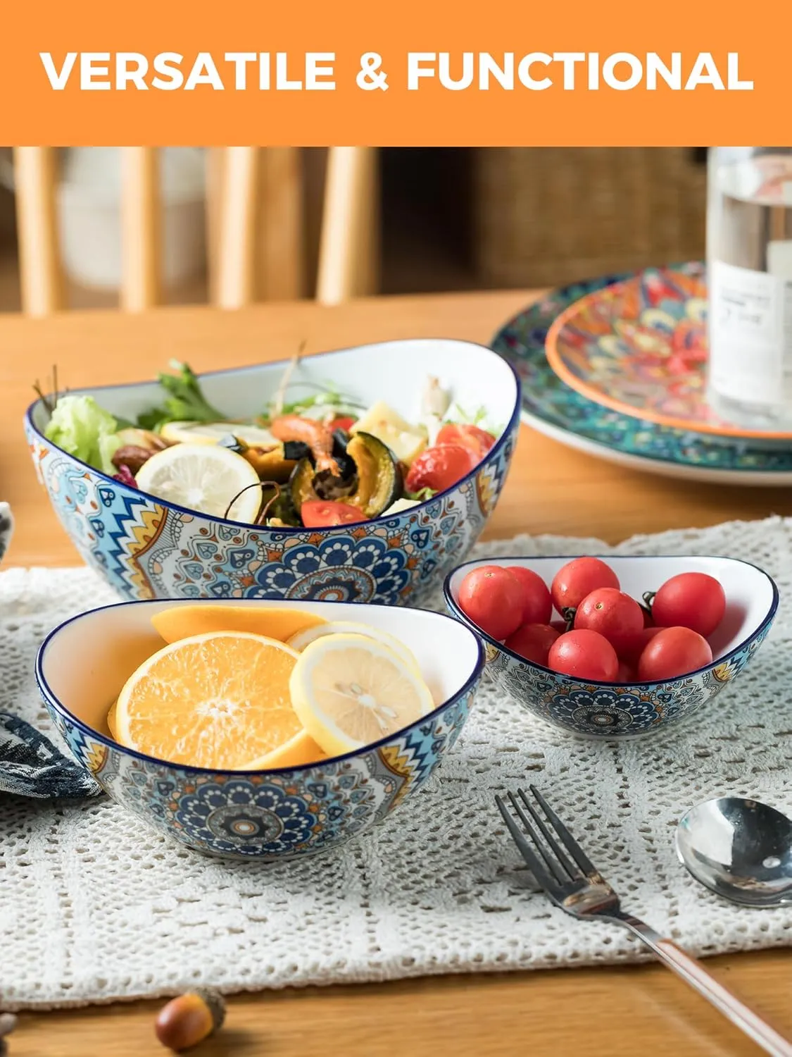 YHOSSEUN 3 Tier Serving Bowls, Serving Dishes for Entertaining Porcelain Serving Trays and Platters Tiered Bowl Set with Collapsible Thicker Sturdier Metal Rack