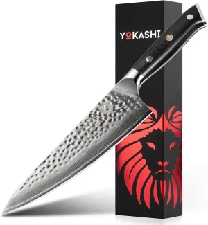 YOKASHI Japanese Damascus Chef Knife – 8-Inch Professional VG-10 High-Carbon Steel Kitchen Knife – Razor-Sharp Japanese Knife for Chefs and Home Cooks, Ideal for Chopping, Slicing, and Dicing