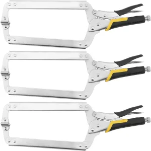 ZOENHOU 3 Pack 18 Inch Large C Clamp Locking Plier with Swivel Pads and Rubber Handle, C Type Adjustable Vise Grip Locking Pliers, Weldingc C Clamp Plier for Metal DIY Woodworking