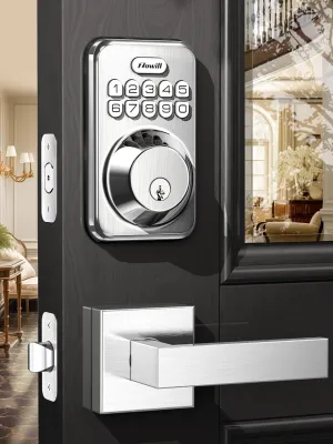 Zowill Keyless Entry Door Lock with 2 Lever Handles, Electronic Keypad Deadbolt, Auto-Locking, Anti-Peeping Password, Digital Code Door Lock, Front Door Handle Sets, Satin Nickel