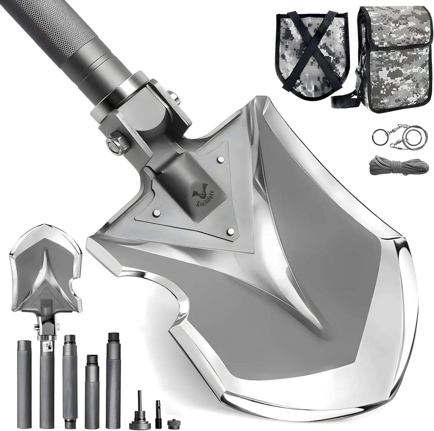 Zune Lotoo Camping Shovel Multitool, Ultimate 15-in-1 Survival Shovel Military Grade, High Carbon Steel Tactical Shovel Folding Tool for Outdoor Hiking Backpacking Emergency Gear with Carrying Pouch