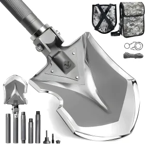 Zune Lotoo Camping Shovel Multitool, Ultimate 15-in-1 Survival Shovel Military Grade, High Carbon Steel Tactical Shovel Folding Tool for Outdoor Hiking Backpacking Emergency Gear with Carrying Pouch